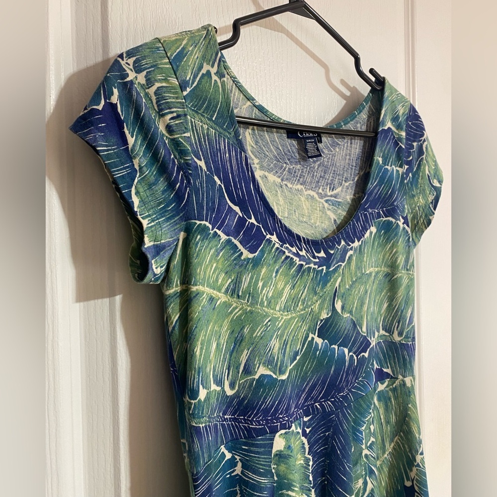 Chaps Leafy Tropical Maxi Short Sleeve Cotton Green & Blue Dress Size Small - Picture 4 of 8